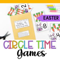 an easter themed circle time game with scissors and crayons