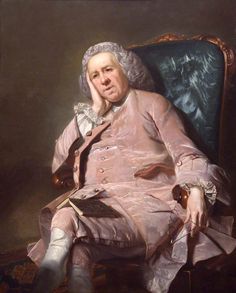 a painting of a man sitting in a chair wearing a pink suit and white socks