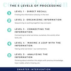 the five levels of processing in an information text box, with four steps to it