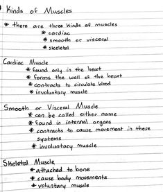 handwritten notes describing the kinds of muscles