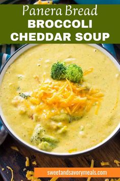 a bowl with panera bread broccoli cheddar soup