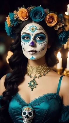 Halloween Makeup Diy Easy, Mexican Makeup, Catrina Makeup, Sugar Skull Costume, Dead Makeup, Halloween Makeup Diy, Amazing Halloween Makeup