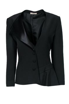 Current Boutique-Bouchra Jarrar - Black Blazer w/ Asymmetrical Neckline Sz 12 Elegant Asymmetrical Blazer For Party, Elegant Asymmetrical Blazer For Spring, Elegant Asymmetrical Spring Blazer, Asymmetrical Blazer For Spring Formal, Asymmetrical Blazer For Spring Formal Events, Asymmetrical Spring Formal Blazer, Asymmetrical Spring Blazer For Formal Events, Elegant Asymmetrical Evening Blazer, Asymmetrical Fitted Blazer For Parties