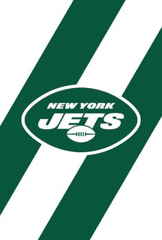 the new york jets logo on a green and white striped background