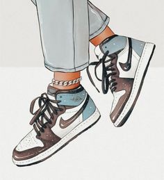 Cute girl sneakers Shoe Wall Art, Shoes Wall, Drawing Shoes, Sneakers Illustration, Sneakers Drawing, Boty Nike, Shoe Wall, Sneaker Design, Sneaker Art