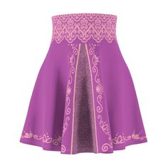 The Rapunzel from Tangled Inspired Women's Skater skirt. Perfect for Halloween, cosplay, Disney-Bounding, Running Disney or anytime you need a little Disney flair! Available in a brighter pink/purple and a lighter pink/purple!! About the Skirt: A versatile fit AOP skater skirt with a cozy, soft touch and a casual look. Inspired by the freedom of creativity, it will instantly become your everyday favorite. .: 95% Polyester 5% Spandex .: Versatile fit .: Printed on care label in black color .: Whi Purple Skirt For Halloween Costume Party, Purple Fitted Skirt For Cosplay, Fitted Purple Skirt For Cosplay, Rapunzel Bounding, Disney Bound Rapunzel, Tangled Disneybound, Disney Bound Outfits Casual, Cosplay Disney, Disney Fits