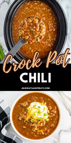 this crock pot chili is loaded with ground beef, beans and cheese