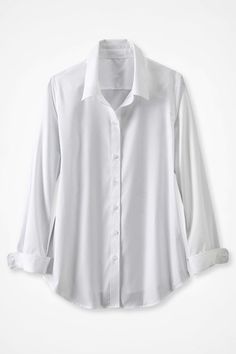 This button-down no-iron shirt is our bestselling favorite in wrinkle-free cotton, perfectly versatile for tucking, layering or wearing solo. Reinforced placket, curved hem. Imported. Weekend Sweater, Iron Shirt, White Button Down Shirt, Boyfriend Shirt, Petite Size, White Long Sleeve, Shirt Top, Vintage Tops, White Shirt