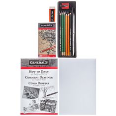 several books and pencils are shown in front of a white background with the title general's how to draw compact designer como