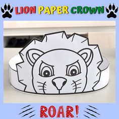 a lion paper crown with the words roar on it and an image of a cat's head