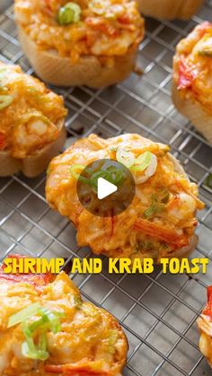 shrimp and krab toast on a cooling rack with the words shrimp and krab toast above it