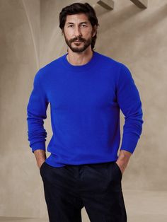 Blue Crew Neck Cashmere Sweater, Crew Neck Blue Cashmere Sweater, Knitted Sweatshirt, Support Local Farmers, 2024 Wishlist, 12 Gauge, Blue White And Black, Knit Sweatshirt, Natural Resources