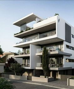 an apartment building with balconies and plants on the balconys is shown in this rendering