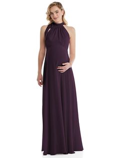 Scarf Tie High Neck Halter Chiffon Maternity Bridesmaid Dress | The Dessy Group Chic Flowy Maternity Dress, Elegant Flowy Maternity Dress For Party, Elegant Flowy Maternity Dress, Elegant Sleeveless Maternity Bridesmaid Dress, Elegant Chiffon Maternity Dress For Wedding, Chiffon Maternity Dress For Wedding, Elegant Sleeveless Maternity Dress For Wedding, Elegant Maternity Dress In Chiffon, Elegant Sleeveless Maternity Dress