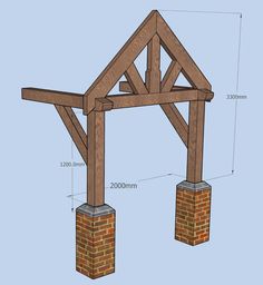 an image of a wooden structure with brick pillars and bricks on the bottom, along with measurements