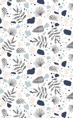 an abstract pattern with leaves and dots