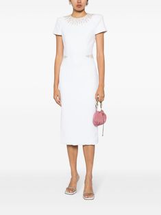 Jenny Packham Ines Beaded Midi Dress - Farfetch Beaded Midi Dress, Embellished Midi Dress, Midi Dress White, Midi Pencil Dress, Beaded Cocktail Dress, Versace Outfit, City Dress, Jenny Packham, Green Midi Dress