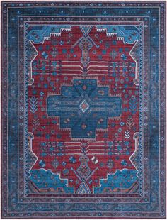 Red and Blue 7' 10 x 10' Washable Mangata Rug | Rugs.com 2 X 3 Rugs Blue And Red, Boho Red Blue Rug, Aqua And Red Rug, Navy Walls Red Rug, Rug Blue Red, Red And Blue Decor, Medallion Rug, Deep Gray, Unique Loom