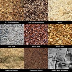 the different types of mulchs and wood chips are shown in this graphic above