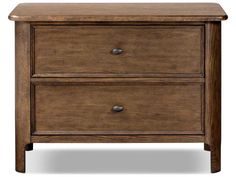 a wooden night stand with two drawers on one side and an open drawer on the other