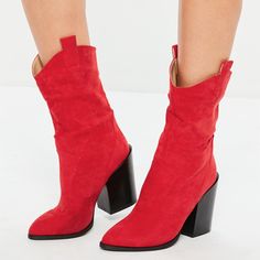 Handcrafted US sizing. Fits true to size. Heel Height: 4.72" / 120 mm approx Product measurements were taken using size 8. Please note that measurements may vary by size. Suede Western Boots, Western Boots Women, Women Shoes Online, Suede Block Heels, Red Suede, Calf Boots, Mid Calf Boots, Flat Shoes, Western Boots