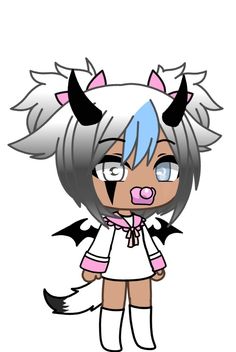 an anime character with horns and blue eyes