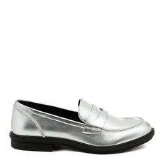 Gabby Silver Loafer Rcket Dog Trendy Synthetic Slip-ons For Fall, Fall Synthetic Loafers, Classic Synthetic Slip-ons For Fall, Classic Flat Slip-ons For Fall, Trendy Fall Slip-ons In Synthetic Material, Casual Silver Loafers For Spring, Trendy Fall Synthetic Slip-ons, Classic Silver Loafers For Spring, Silver Classic Loafers For Spring