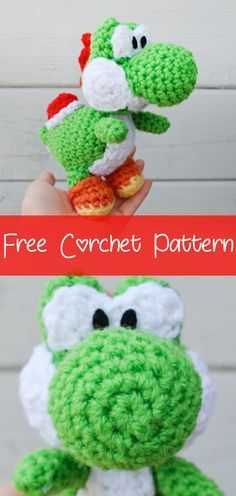 crocheted frog amigurt pattern with text overlay that says free crochet pattern