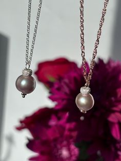 This listing is for a Pink Pearl Charm Necklace.  Choose between the sterling silver version Or the mixed metal version which features rose gold tone wire and a sterling silver bead. Then choose between a sterling silver chain or a rose gold filled chain, and the length of your choice.  These natural fresh water pearls are a beautiful shade of pink and some have minor indentations and or marks.  Pearls are apprx  between 9mm-10mm Comes in a gift box. Free Us Shipping. When you purchase from The Finds Within, you are supporting a Hispanic woman owned small business based in the sunny city of Miami, Florida. This is a one woman show, I personally source, design and hand make everything you see available. In addition, I am the shop photographer, product lister, order shipper and customer serv Elegant Rose Gold Cable Chain Necklaces, Elegant Rose Gold Necklace With Cable Chain, Elegant Rose Gold Jewelry With Cable Chain, Rose Gold Necklace With Cable Chain And Round Pendant, Rose Gold Necklace With Round Pendant And Cable Chain, Fine Jewelry Rose Gold Pearl Pendant, Rose Gold Jewelry With Round Pendant And Cable Chain, Rose Gold Jewelry With Cable Chain For Formal Occasions, Formal Rose Gold Jewelry With Cable Chain