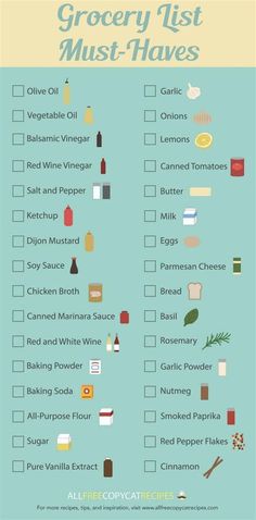 the grocery list is filled with different items