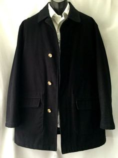 JOS. A. BANK MEN’S LARGE BLACK DENIM OVERCOAT * Very Good Pre-Owned Condition - No Rips or Stains. * Jos. A. Bank Quality & Style.  Very Nice Black Denim Overcoat  * Quilted Inner Lining - Nice Mid-weight Quality. * 2 Outer Pockets & 2 Inner Zipper Pockets. * 4 Button Front. * Jos. A. Bank written on Brown Buttons. * Center Vented Back. * Men’s Large. * Flat Measurements - Pit to Pit 24 1/2", Waist 24 1/2", Sleeves 25 1/4", Top of Shoulders 20 1/2", Back Length to Bottom of Collar 33 1/2" (Lengt Classic Black Denim Jacket For Work, Black Single Breasted Denim Jacket For Work, Vintage Black Long Sleeve Utility Jacket, Black Single Breasted Cotton Denim Jacket, Black Single-breasted Cotton Denim Jacket, Vintage Black Utility Jacket For Winter, Black Vintage Utility Jacket For Winter, Classic Black Denim Jacket, Denim Overcoat