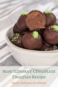 irish chocolate truffles recipe in a bowl with green sprinkles on top