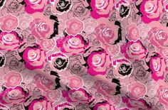 a pink and black rose print fabric