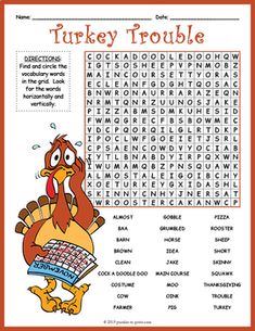 the turkey trouble word search is shown