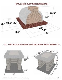 the measurements for an outdoor fireplace with bricks and brickwork on it, as well as measurements