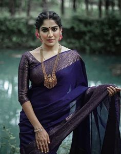 Type: Saree Saree Color: Navy Blue Blouse Color: Navy Blue Saree Length: 6.3 Mtrs (With Blouse) Blouse Length: 0.80 Mtrs Fabric: Soft Silk Work: Zari Weaving Care Instruction: Hand Wash Product Code: 27809 Navy Blue Saree, Silk Banarasi Saree, Designer Sarees Wedding, Purple Saree, Sari Blouse Designs, Simple Sarees, Navy Blue Blouse