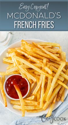 McDonald's French fires with a side of ketchup. Mcdonald's Recipes, Tiktok Snacks, French Fries At Home, Mcdonald French Fries, Baked Potato Slices, Mcdonalds Fries, Cozy Cook, Homemade Fries