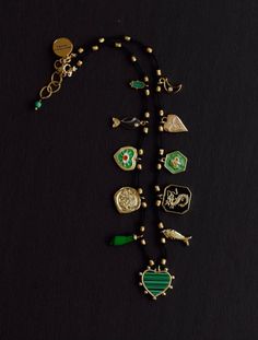 CHARM NECKLACE ON BLACK CORD DETAILS: * Charms: ELEVEN Gold plated charms. Malachite heart, Dragon, Fish, Bee,     Hearts, Fist, Hamsa, Moon. * Cord: Hand knotted on black cord. * Clasp: Lobster. * Extension chain. * Select your size from the drop down menu. PROCESSING TIME: *7-10  business days.  All the jewelry on my site is made by me with love and care. ❤️ GIFT WRAP OPTION: *You can select gift wrap option. Your gift will arrive in a branded Alison Storry Jewelry pouch inside a    branded box. You can also request a message to be included on a small card. SPECIAL OFFERS: You can sign up to my news letter to hear about upcoming sales, new offers and new collections. http://www.eepurl.com/uHhYL 🙏🏻 FOLLOW ME AT: www.instagram.com/jewelrybyalisonstorry Dragon Fish, Heart Charm Necklace, Knotted Necklace, Providence Ri, Gold Charm Necklace, Necklace Heart, Charm Necklaces, Knot Necklace, Small Cards