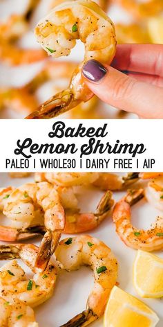 baked lemon shrimp is served on a white platter