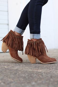 Not Rated: Ayita Fringe Booties {Tan} - The Fair Lady Boutique - 1 Lady Boutique, Vintage Slip, Fringe Booties, Zipper Heels, Fair Lady, Outdoor Boots, Pointed Toe Boots, Chunky High Heels, Rounded Toe Boots