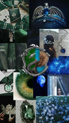 the collage is full of many different things to see in this photo, including green and