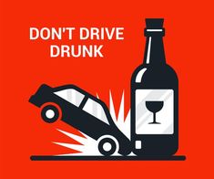 a car that has crashed into a bottle with the words don't drive drunk on it