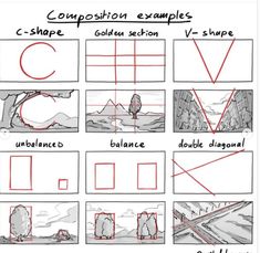 the steps in how to draw a landscape with different shapes and sizes, including trees