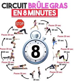 an image of a woman doing exercises in front of a stop sign with the words circuit brulegas en 8 minutes