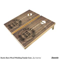 two wooden beer themed cornhole game boards