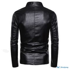 OrcaJump - Motorcycle Slim Fit Leather Jacket with Stylish Pentagon Stand Collar - Fashionable Casual Outerwear Faux Leather Jacket Men, Motos Vintage, Collar Leather Jacket, Moto Vintage, Pu Jacket, Stylish Letters, Leather Outerwear, Casual Outerwear, Casual Stylish