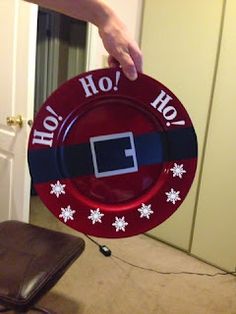 a person holding a plate with the word ho ho on it