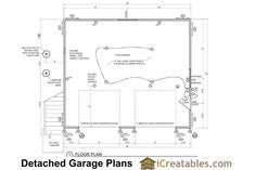 a garage plan with an attached garage plans on the front and back side of it