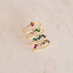 Caitlyn Minimalist, Ring With Birthstones, Mother Ring, Mother's Ring, Cz Rings, Birthstone Rings, Baguette Ring, Mother Rings, Sparkly Things