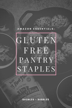 gluten free pantry staples with the words amazon essentials on it and an image of